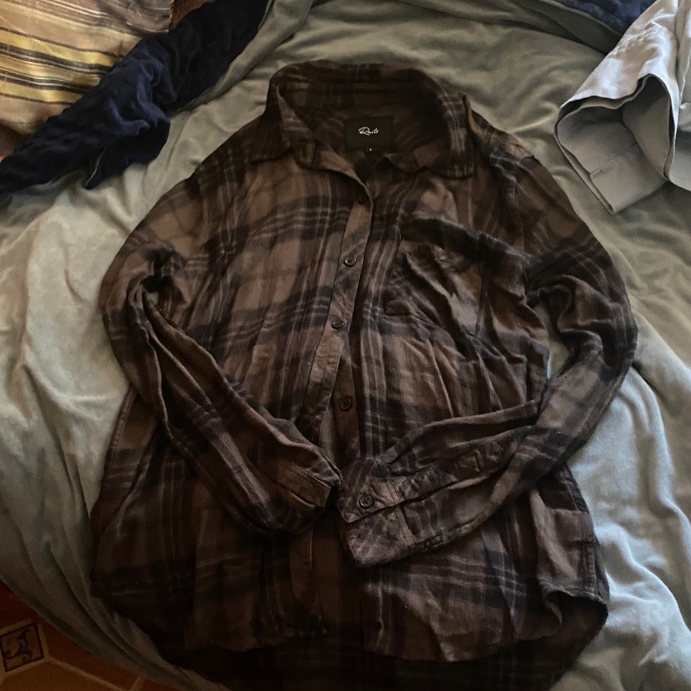 Rails Dark Brown and Charcoal Plaid Button-Down Shirt